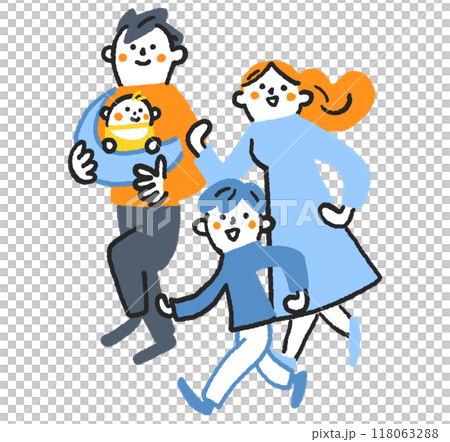 元気に歩くファミリー　ストックイラスト素材 118063288