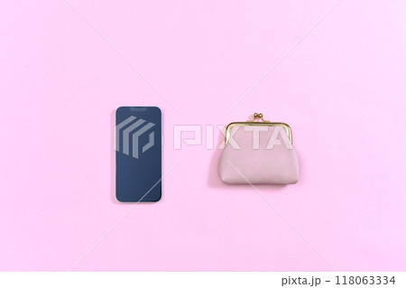 スマホと革の財布 ネットショッピング 背景素材 バックグラウンド スマホと革の財布 ネットショッピング 背景素材 バックグラウンド 118063334