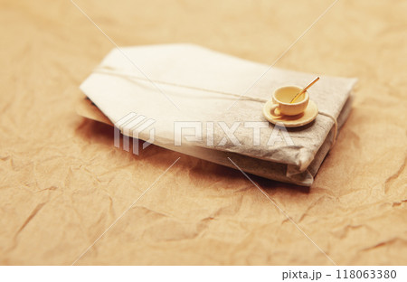 image of tea bag miniature mug paper background image of tea bag miniature mug paper background 118063380