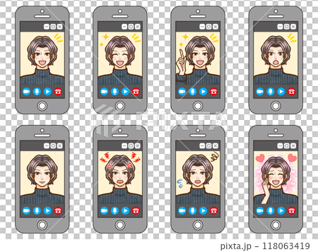 一個成年男子在智慧型手機上分發影片的插畫素材集 一個成年男子在智慧型手機上分發影片的插畫素材集 118063419