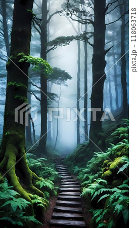 A path in foggy forest 118063718