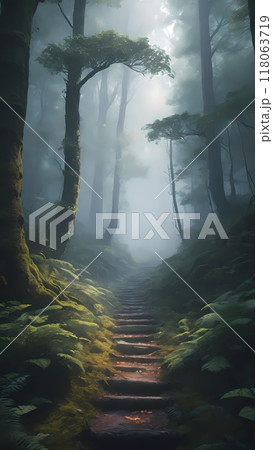A path in foggy forest 118063719