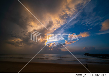 Sunset sky, Nature beautiful Light Sunset or sunrise over sea, Colorful dramatic majestic scenery sky,Amazing clouds and waves in sunset sky nature light cloud background 118064013