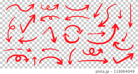 簡單的筆手寫箭頭設定向量紅色 簡單的筆手寫箭頭設定向量紅色 118064049