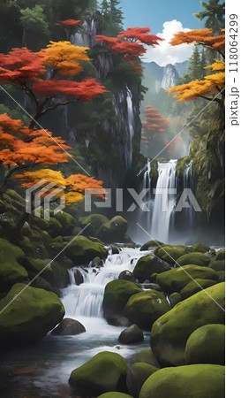 waterfall in deep rain forest 118064299