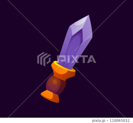 Halloween font, slash punctuation symbol in shape of cartoon magical sword with a purple blade and handle. Evil type, funny scary typeface, spooky alphabet. Isolated vector abc typography sign glyph 118065032