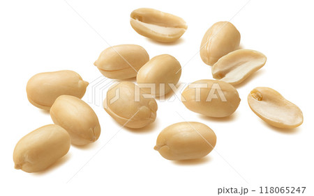 Big peeled peanut group isolated on white background 118065247