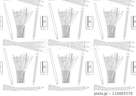 School Supplies Seamless Pattern Coloring Page 118065578