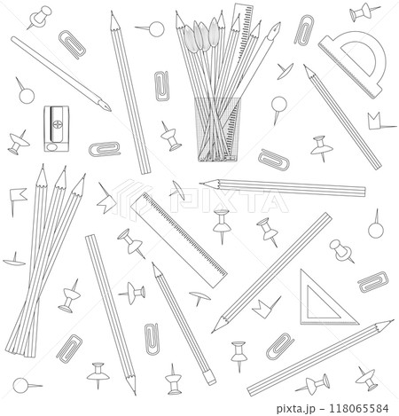Black and White School Supplies Pattern for Coloring 118065584
