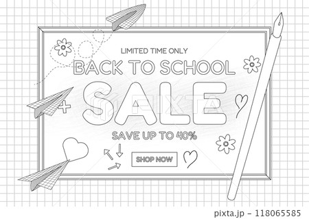 Back to School Coloring Page with Sale Sign 118065585