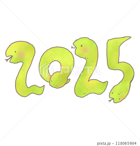 緑色のヘビのデフォルメイラスト 年賀状 2025 118065904