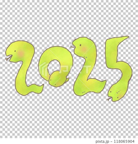 緑色のヘビのデフォルメイラスト 年賀状 2025 118065904