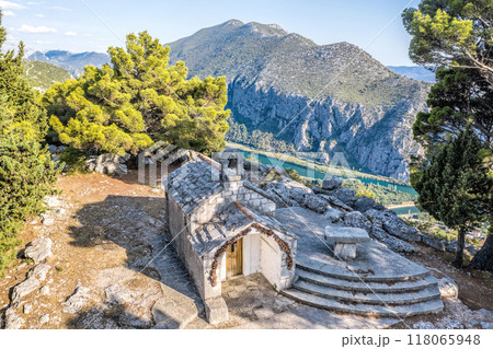 Church of St. George above the canyon with Cetina river near Omis, Croatia 118065948