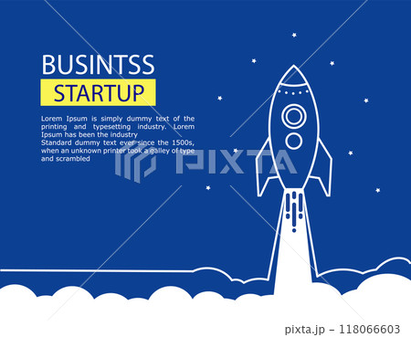 Blue rocket takes off into stars space . business startup text rocketdock, 118066603