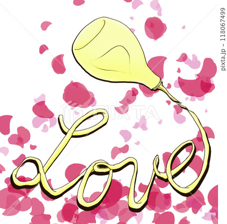 マヨネーズで書かれた「Love」の文字・黒太線・影とバラの花びらつき 118067499