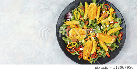 Fresh vegan cactus salad on a plate. 118067956