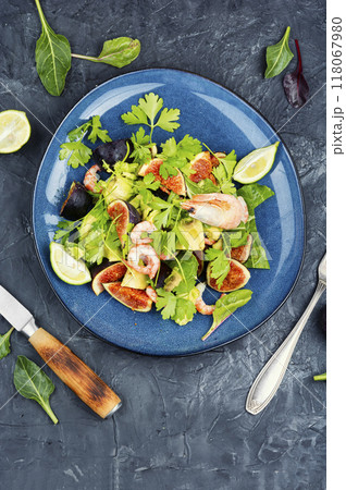 Shrimp salad with figs. Shrimp salad with figs. 118067980