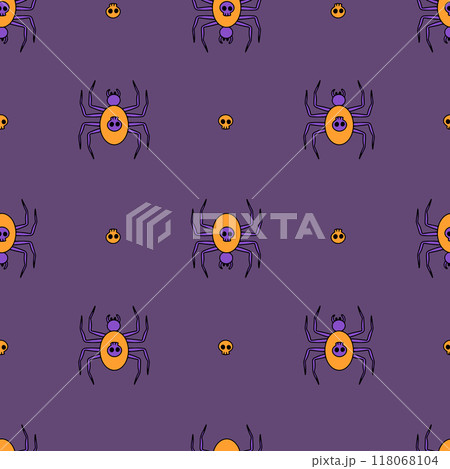 Seamless pattern with hand drawn Halloween spiders 118068104