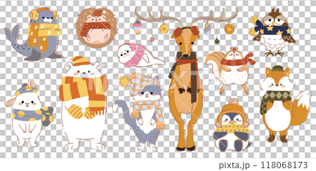 Cute animals wearing scarves 1 118068173