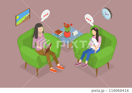 3D Isometric Flat Vector Illustration of Child Counselor, Expert in Helping Children with Emotional Issues and Providing Support for Their Mental Wellbeing 118068418