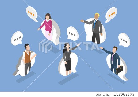 3D Isometric Flat Vector Illustration of Business Discussion, Coworkers Engaging in Dialog and Group Discussion 3D Isometric Flat Vector Illustration of Business Discussion, Coworkers Engaging in Dialog and Group Discussion 118068575
