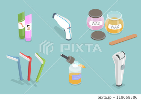 3D Isometric Flat Vector Illustration of Depilation, Beauty Procedures Using Wax and Laser 118068586