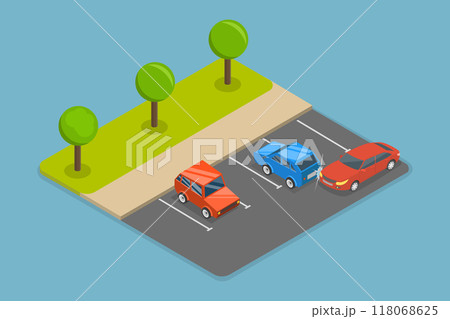 3D Isometric Flat Vector Illustration of Safe Parking Tips , Road Traffic Accident 118068625