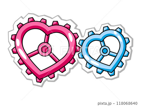 Heart gears for Valentine Day. Holiday romantic sticker and love symbol. 118068640