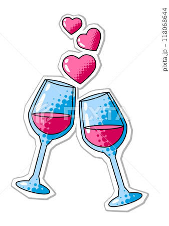 Heart wine glasses for Valentine Day. Holiday romantic sticker and love symbol. Heart wine glasses for Valentine Day. Holiday romantic sticker and love symbol. 118068644