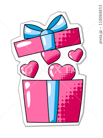 Hearts giftbox for Valentine Day. Holiday romantic sticker and love symbol. 118068653