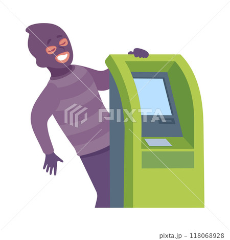 Man Criminal at Bank Terminal Commit Crime and Theft Vector Illustration 118068928