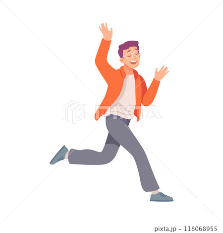 Frightened Man Character Escape and Run Away from Something Vector Illustration 118068955