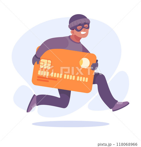 Man Criminal Escape with Plastic Card Commit Crime and Theft Vector Illustration 118068966