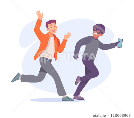 Man Criminal Escape with Smartphone Commit Crime and Theft Vector Illustration 118068968