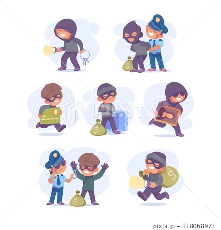 Man Criminal Commit Crime and Theft Vector Set 118068971