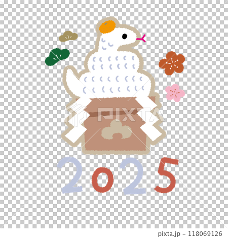 年賀素材かわいい手書き風ヘビの鏡もち 年賀素材かわいい手書き風ヘビの鏡もち 118069126