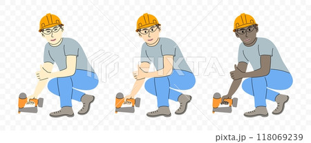 Builder or roofer with nailer or nailgun, graphic design. Construction, repair, construction tools and people, vector design and illustration 118069239