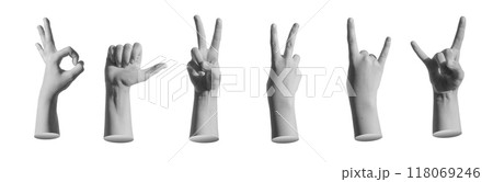 Kid, child s hand signs, different child gestures set, isolated on white background Kid, child s hand signs, different child gestures set, isolated on white background 118069246