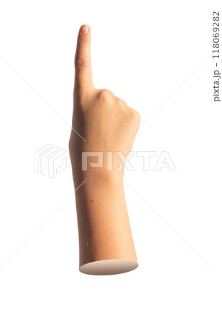 Index finger pointing up, kids pointer, forefinger showing, isolated on white background. Index finger pointing up, kids pointer, forefinger showing, isolated on white background. 118069282