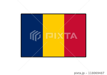 The flag of Chad displays vertical stripes of blue, yellow, and red. These colors symbolize the country's heritage and culture. The design is bold and simple, representing national identity. 118069487