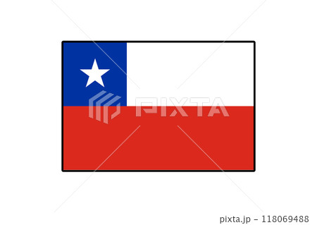 The flag of Chile features horizontal stripes of white and red, with a blue square and a white star in the canton. It symbolizes the country's identity and heritage. 118069488
