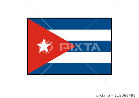 The image showcases the Cuban flag, characterized by its red triangle, white stripes, and a prominent star. It represents national pride and identity in Cuba's rich culture. 118069499