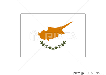 This vector representation of Cyprus's national flag showcases its distinctive orange silhouette of the island, adorned with green olive branches, symbolizing peace. 118069500