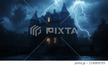 A Haunted Mansion Bathed in Thunder and Rain 118069785