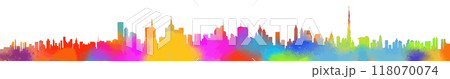 Colored city long panorama. hand drawing. Not AI. Vector illustration 118070074