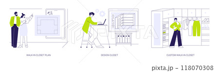 Walk-in closet layout abstract concept vector illustrations. Walk-in closet layout abstract concept vector illustrations. 118070308
