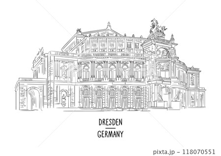 Germany drawn landmark Semper Opera House in Dresden vector 118070551