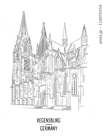 Germany hand drawn landmark Regensburg Cathedral vector 118070554