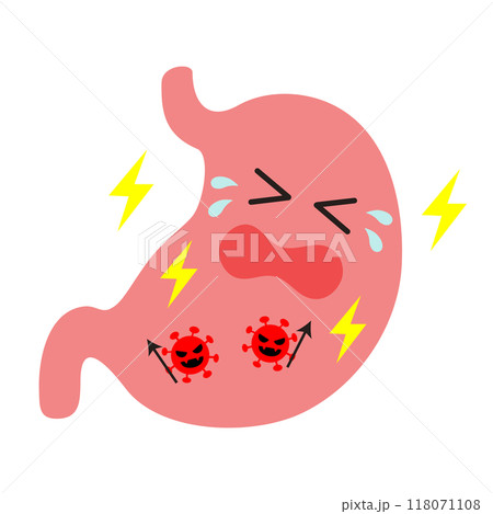 食中毒で胃が痛くて泣いているイラスト素材 118071108