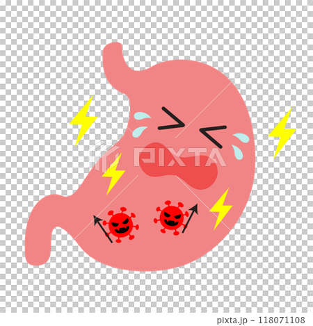 食中毒で胃が痛くて泣いているイラスト素材 118071108